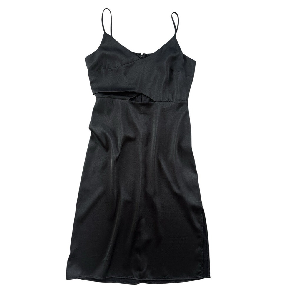 Sam Edelman Black Satin Cutout Midi Dress Size 10 Cocktail Party Minimalist LBD